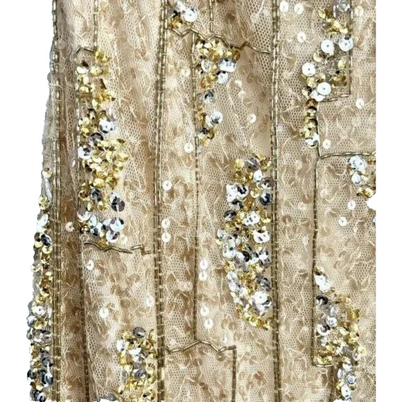 NWT Mac Duggal 10770 Beaded Square Neck Midi Dress Sz 4 Nude Gold - Picture 7 of 9